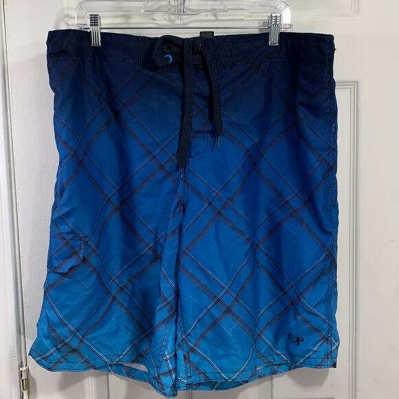 OP Mens Swim Shorts Size 36/38 (Large) Blue Fully Lined Adjust Tie Waist Pockets - Picture 1 of 8
